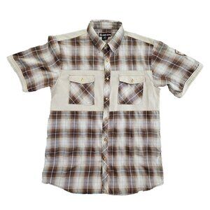 Red Ape Men's 3XL Brown Button-Front Short Sleeve Shirt Gold Buttons EUC ANC